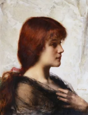 An Auburn Beauty by Alexei Harlamoff Oil Painting