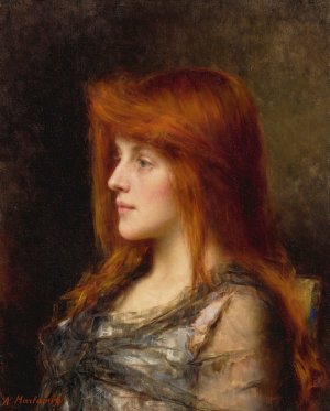 An Auburn Haired Young Woman by Alexei Harlamoff Oil Painting