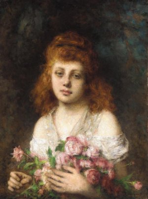 Auburn-Haired Beauty with Bouquet of Roses