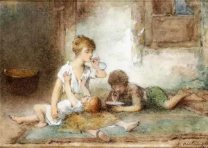 Blowing Bubbles by Alexei Harlamoff - Oil Painting Reproduction
