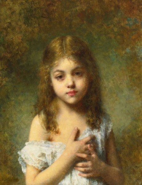 Childhood by Alexei Harlamoff - Hand-Painted Oil Painting Reproduction
