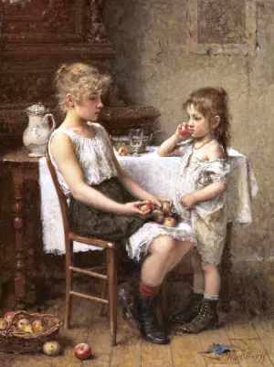 Choosing Apples by Alexei Harlamoff - Oil Painting Reproduction