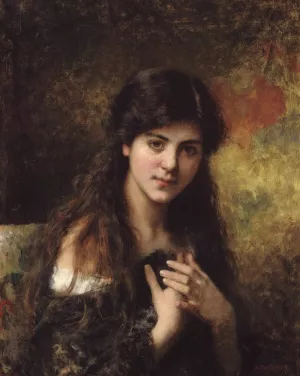 Dark Haired Beauty by Alexei Harlamoff - Oil Painting Reproduction