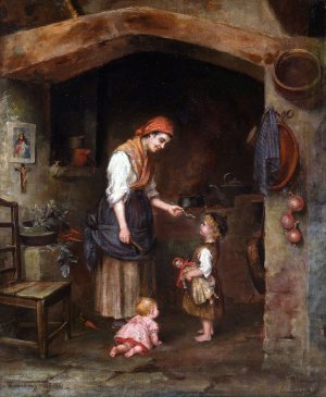 Feeding the Children by Alexei Harlamoff Oil Painting