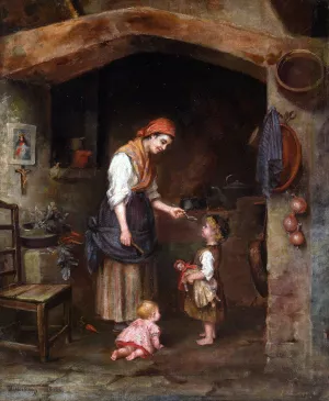 Feeding the Children by Alexei Harlamoff - Oil Painting Reproduction
