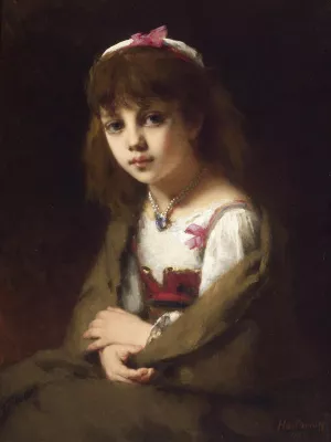 Girl with a Pearl Necklace by Alexei Harlamoff - Oil Painting Reproduction