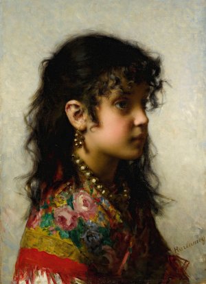 Girl With Brass Necklace by Alexei Harlamoff Oil Painting