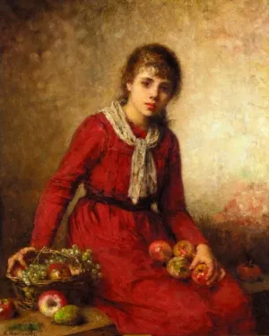 Girl with Fruit by Alexei Harlamoff Oil Painting