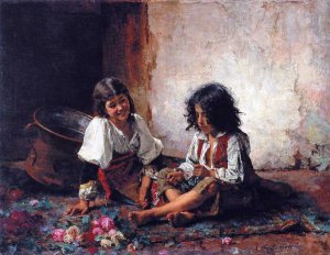 Italian Girls by Alexei Harlamoff Oil Painting