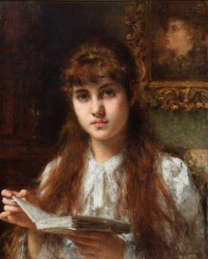 Lesendes Madchen by Alexei Harlamoff Oil Painting