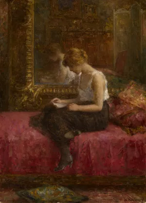 Literary Pursuits of a Young Lady by Alexei Harlamoff - Oil Painting Reproduction