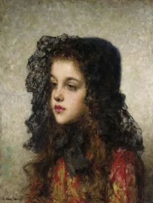 Little Girl with Veil by Alexei Harlamoff Oil Painting