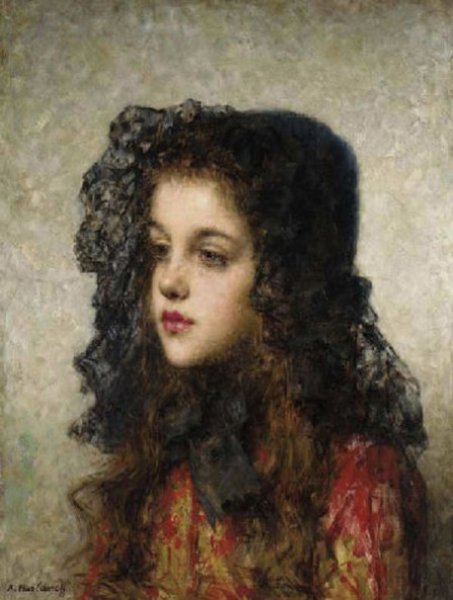 Main Product Photo of Little Girl with Veil Painting by Alexei Harlamoff