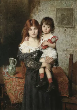 Mother and Daughter by Alexei Harlamoff Oil Painting