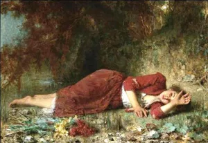 Peasant Girl Resting by Alexei Harlamoff Oil Painting