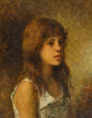 Portrait Of A Girl by Alexei Harlamoff Oil Painting