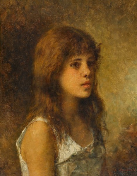 Portrait Of A Girl by Alexei Harlamoff - Hand-Painted Oil Painting Reproduction