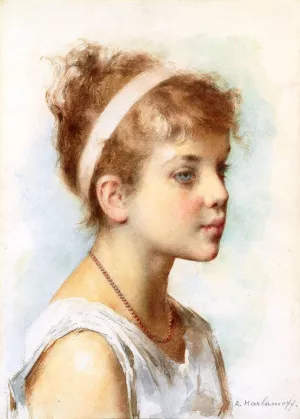 Portrait of a Girl by Alexei Harlamoff Oil Painting