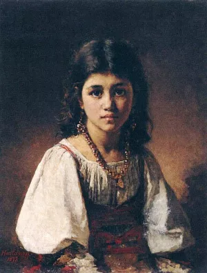 Portrait of a Gypsy Girl by Alexei Harlamoff Oil Painting