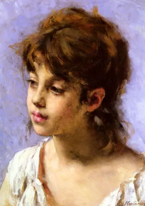 Portrait of a Peasant Girl by Alexei Harlamoff - Oil Painting Reproduction