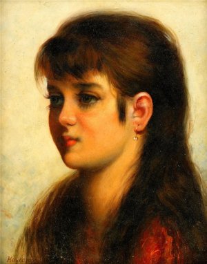 Portrait of a Young Girl by Alexei Harlamoff Oil Painting