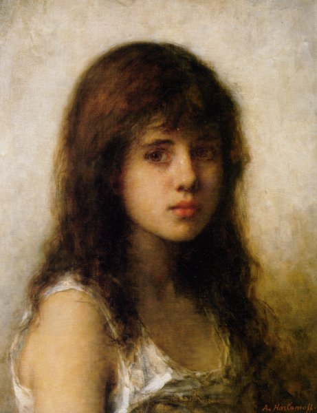 Portrait of a Young Girl by Alexei Harlamoff - Hand-Painted Oil Painting Reproduction