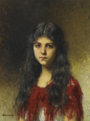 Portrait of a Young Girl by Alexei Harlamoff Oil Painting