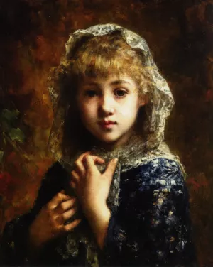 Portrait of a Young Girl by Alexei Harlamoff Oil Painting