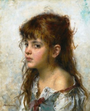 Portrait of a Young Girl by Alexei Harlamoff Oil Painting