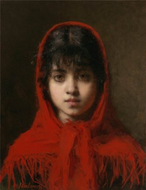 Portrait of a Young Girl by Alexei Harlamoff Oil Painting