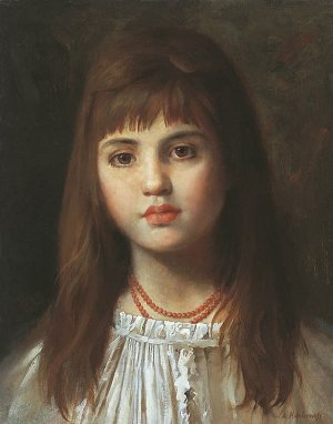 Portrait of a Young Girl by Alexei Harlamoff Oil Painting
