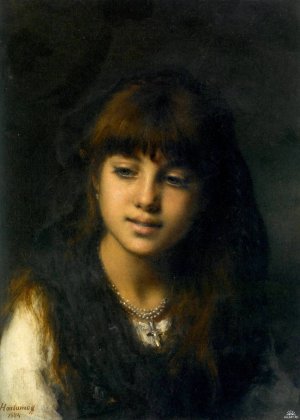 Portrait of a Young Girl by Alexei Harlamoff Oil Painting