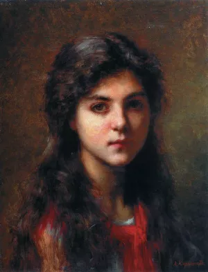 Portrait of a Young Girl by Alexei Harlamoff - Oil Painting Reproduction