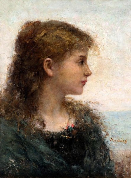 Portrait of a Young Girl by Alexei Harlamoff - Hand-Painted Oil Painting Reproduction