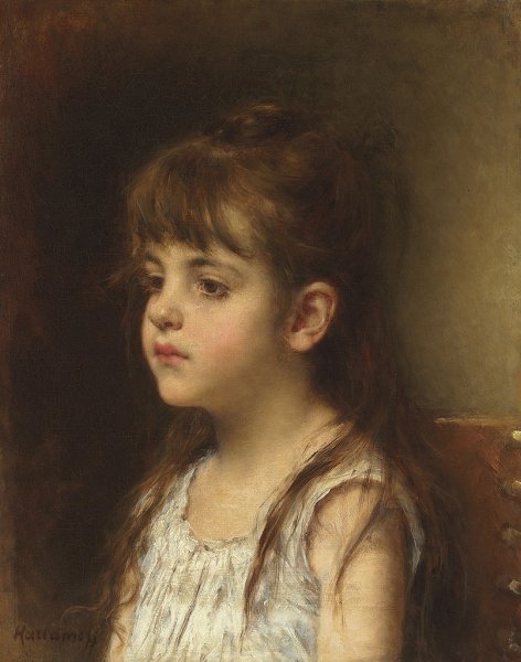 Portrait of a Young Girl by Alexei Harlamoff - Hand-Painted Oil Painting Reproduction