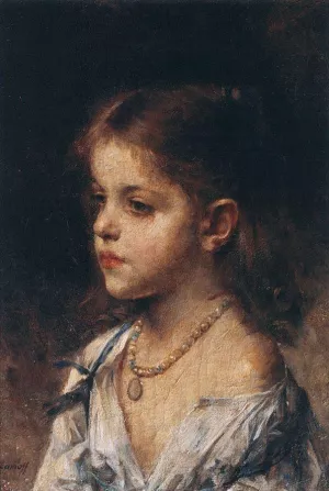 Portrait of a Young Girl by Alexei Harlamoff Oil Painting