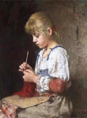 Portrait of a Young Girl by Alexei Harlamoff Oil Painting