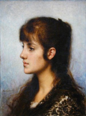 Portrait of a Young Girl by Alexei Harlamoff Oil Painting