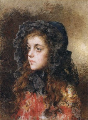 Portrait of a Young Girl by Alexei Harlamoff Oil Painting