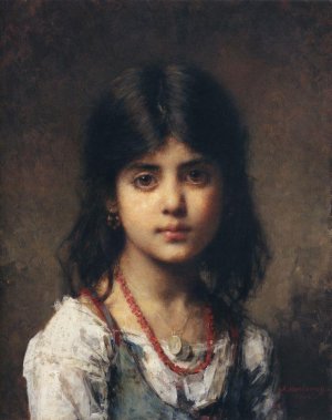 Portrait of a Young Girl by Alexei Harlamoff Oil Painting