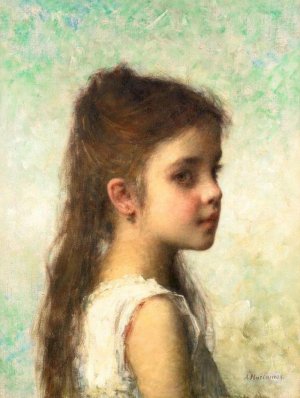 Portrait of a Young Girl by Alexei Harlamoff Oil Painting