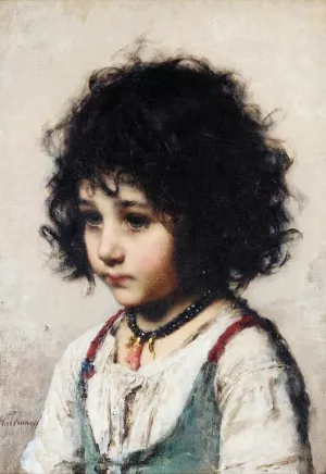 Portrait of a Young Girl by Alexei Harlamoff Oil Painting