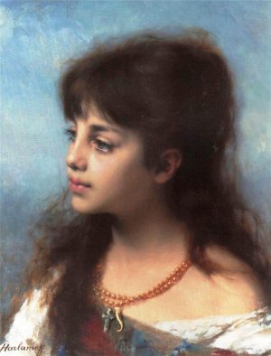 Portrait of a Young Girl by Alexei Harlamoff Oil Painting