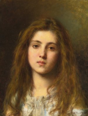 Portrait Of A Young Girl by Alexei Harlamoff Oil Painting