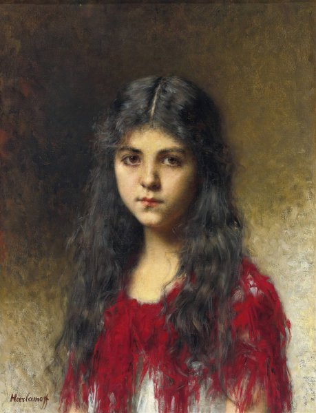 Portrait Of A Young Girl by Alexei Harlamoff - Hand-Painted Oil Painting Reproduction