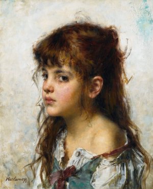 Portrait Of A Young Girl by Alexei Harlamoff Oil Painting