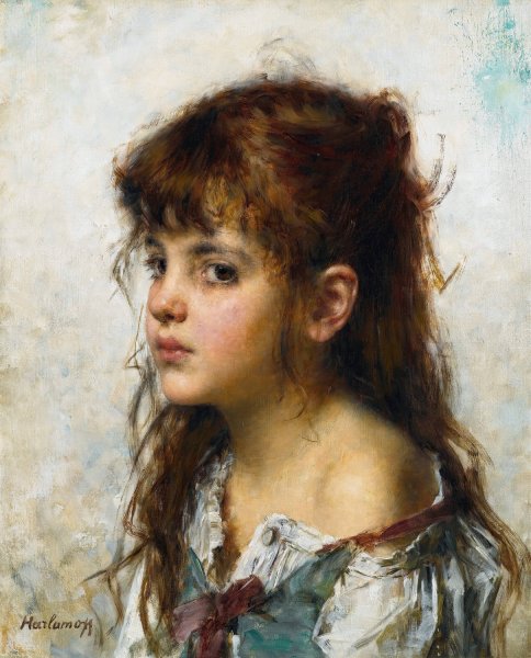 Portrait Of A Young Girl by Alexei Harlamoff - Hand-Painted Oil Painting Reproduction