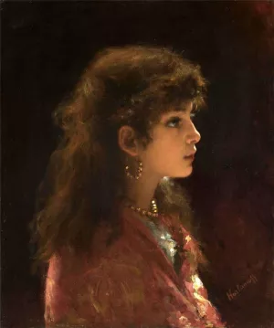 Portrait of a Young Girl by Alexei Harlamoff Oil Painting