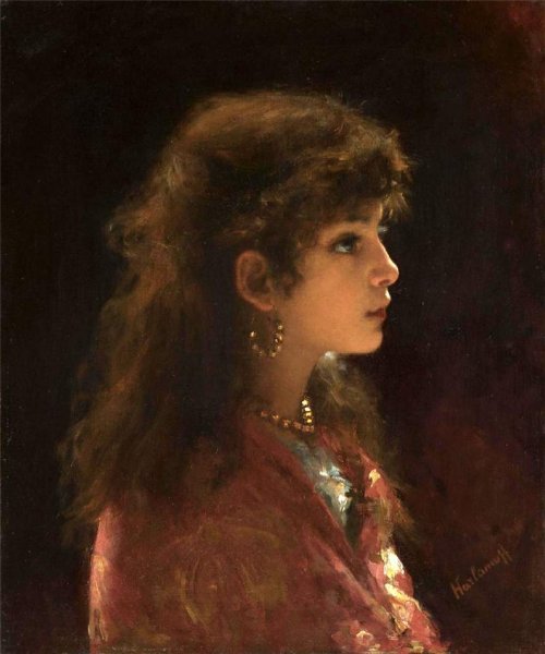 Portrait of a Young Girl by Alexei Harlamoff - Hand-Painted Oil Painting Reproduction