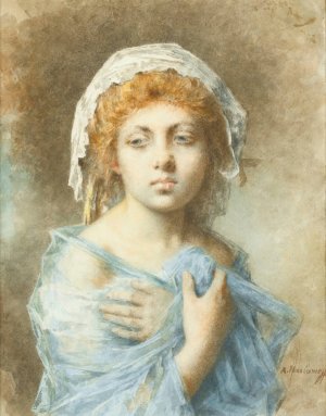 Portrait Of A Young Lady by Alexei Harlamoff Oil Painting